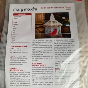 NIP  Mary Maxim Bird Feeder Tissue Box Cover Needlework Kit # 21595